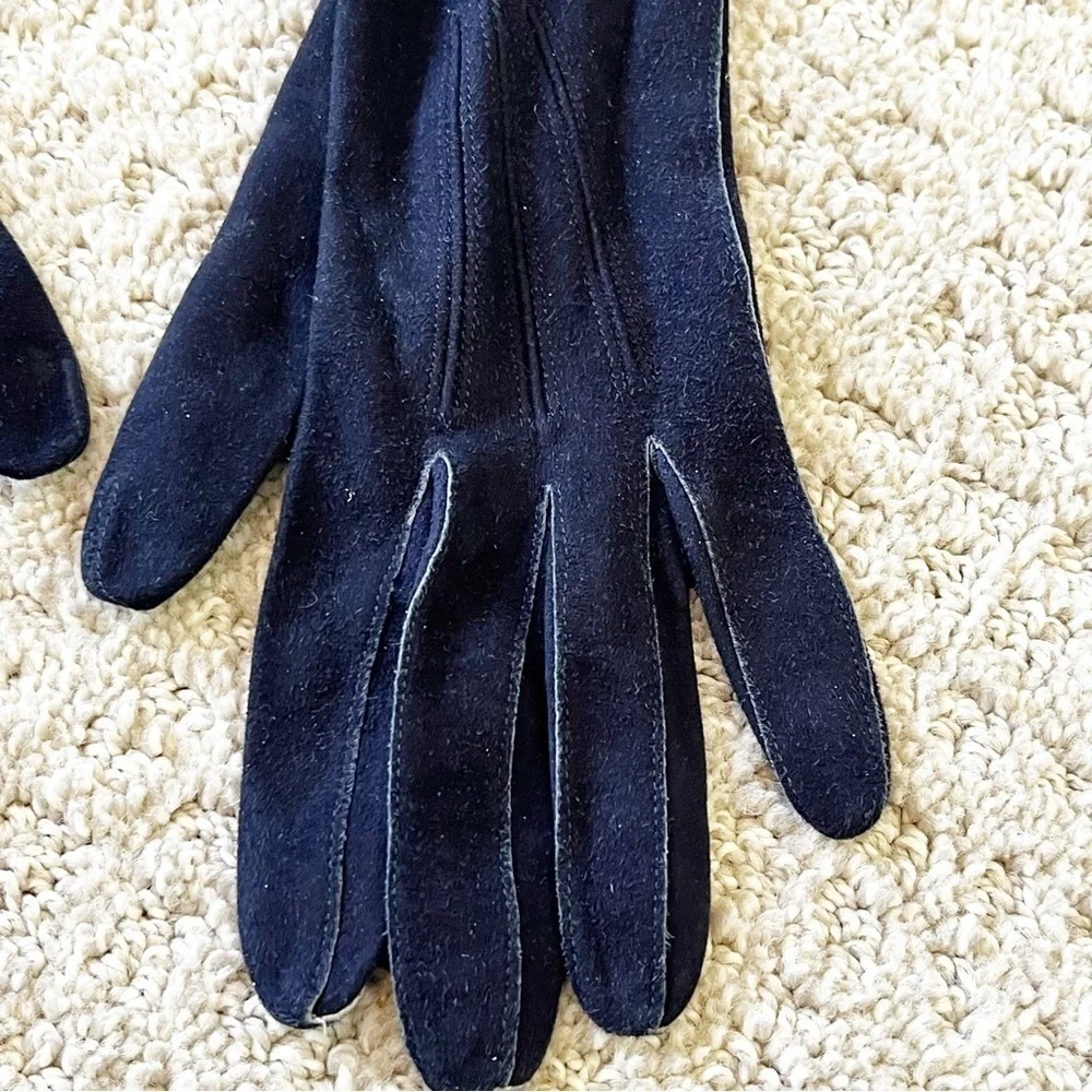 Womens Vintage Blue Suede Leather Gloves Sz 6 Lined Driving Fall Winter Classic